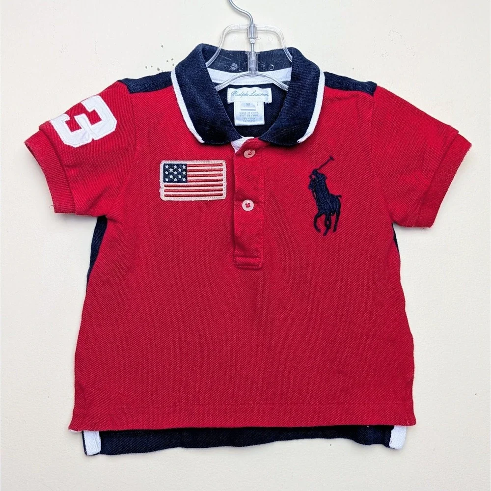 Ralph Lauren Polo Big Pony USA Flag Patch Baby Size 9 Months